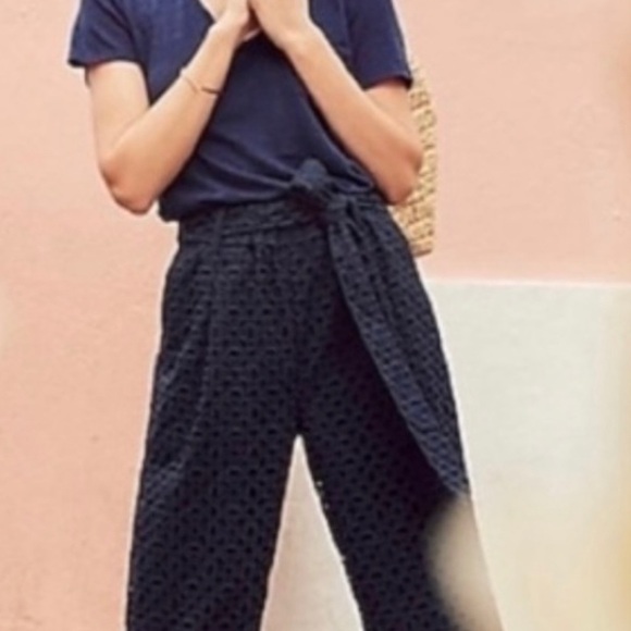 J.Crew Tie Waist Eyelet Pants Elastic Pull On Lined Trouser Pants Womens - Picture 2 of 10